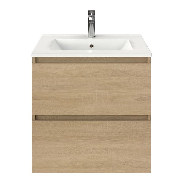 Westkapelle badmeubel 60 cm eiken licht met keramische Huisduinen wastafel wit glans
