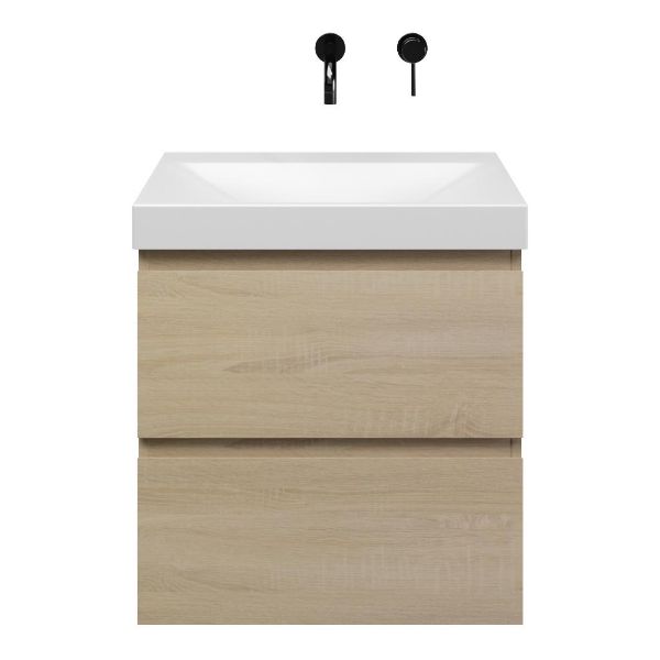 Westkapelle badmeubel 60 cm eiken licht met keramische Rockanje wastafel wit mat
