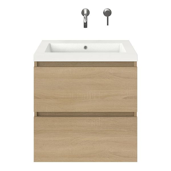 Westkapelle badmeubel 60 cm eiken licht met polystone Cadzand wastafel wit glans