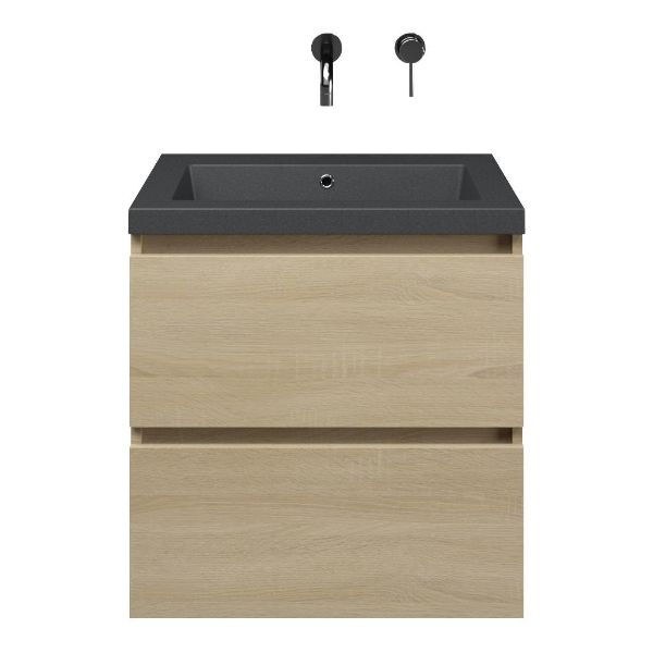 Westkapelle badmeubel 60 cm eiken licht met quartz Cadzand-Q wastafel grijs mat