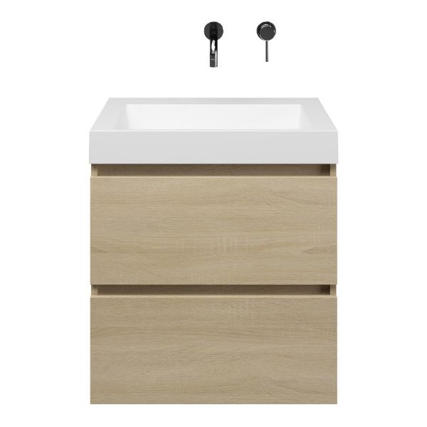 Westkapelle badmeubel 60 cm eiken licht met quartz Haamstede-q wastafel wit mat