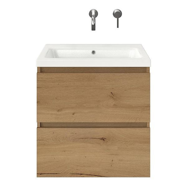Westkapelle badmeubel 60 cm eiken natuur met keramische Dishoek wastafel wit glans