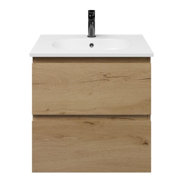 Westkapelle badmeubel 60 cm eiken natuur met keramische Ellemeet wastafel wit glans