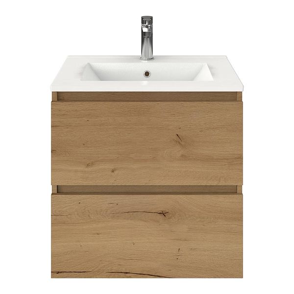 Westkapelle badmeubel 60 cm eiken natuur met keramische Huisduinen wastafel wit glans