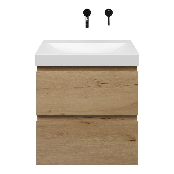 Westkapelle badmeubel 60 cm eiken natuur met keramische Rockanje wastafel wit mat