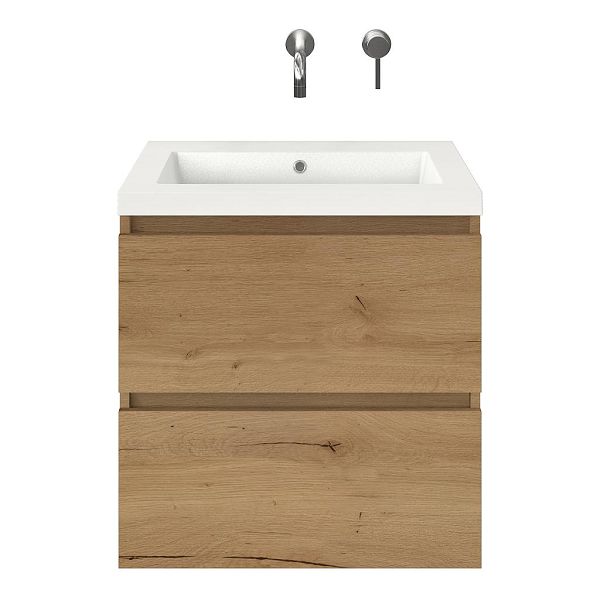 Westkapelle badmeubel 60 cm eiken natuur met polystone Cadzand wastafel wit glans