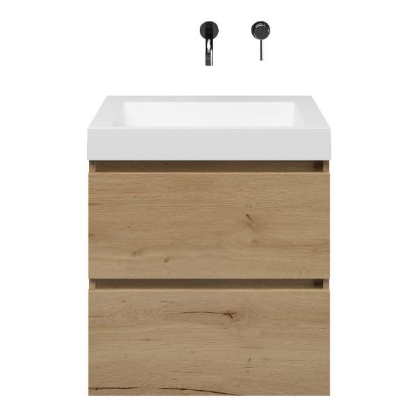 Westkapelle badmeubel 60 cm eiken natuur met quartz Haamstede-q wastafel wit mat