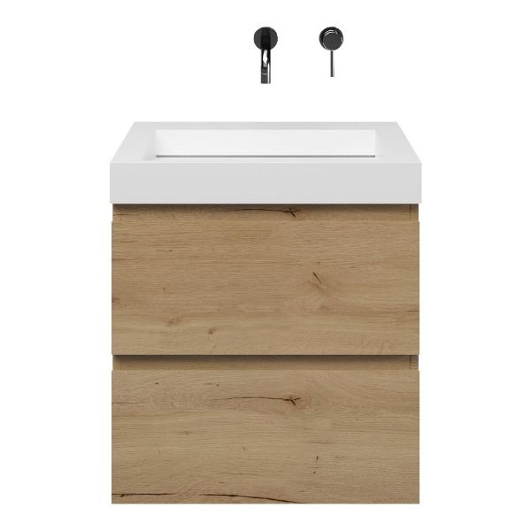 Westkapelle badmeubel 60 cm eiken natuur met solid surface Solid wastafel wit mat