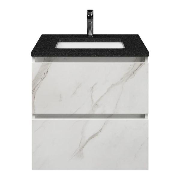 Westkapelle badmeubel 60 cm marmer structuur wit met keramische Castricum wastafel wit glans