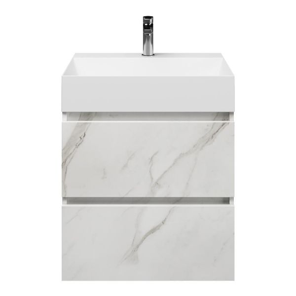 Westkapelle badmeubel 60 cm marmer structuur wit met keramische Marken wastafel wit glans, 1 kraangat