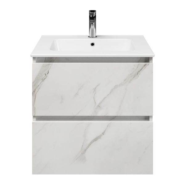 Westkapelle badmeubel 60 cm marmer structuur wit met keramische Quadra wastafel wit glans