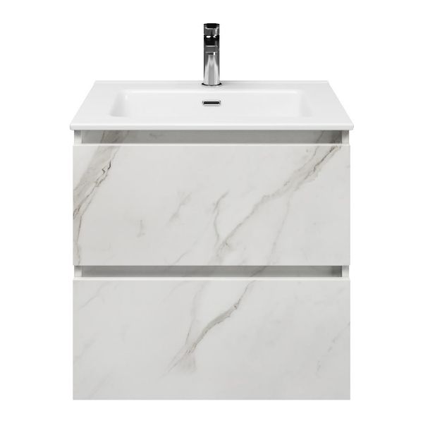 Westkapelle badmeubel 60 cm marmer structuur wit met keramische Callantsoog wastafel wit glans, 1 kraangat