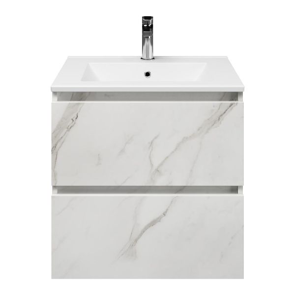 Westkapelle badmeubel 60 cm marmer structuur wit met keramische Huisduinen wastafel wit glans