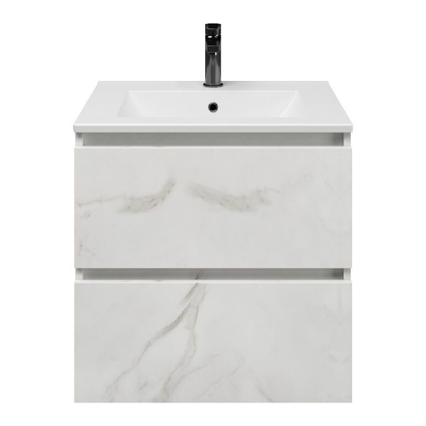 Westkapelle badmeubel 60 cm marmer structuur wit met keramische Huisduinen wastafel wit mat