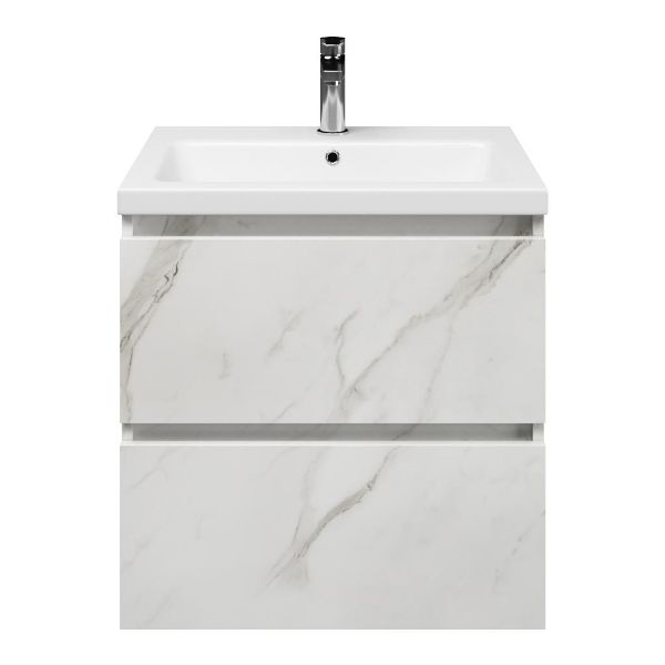 Westkapelle badmeubel 60 cm marmer structuur wit met keramische Dishoek wastafel wit glans, 1 kraangat
