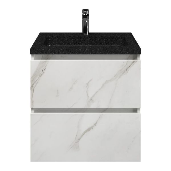 Westkapelle badmeubel 60 cm marmer structuur wit met natuurstenen Square wastafel shanxi black