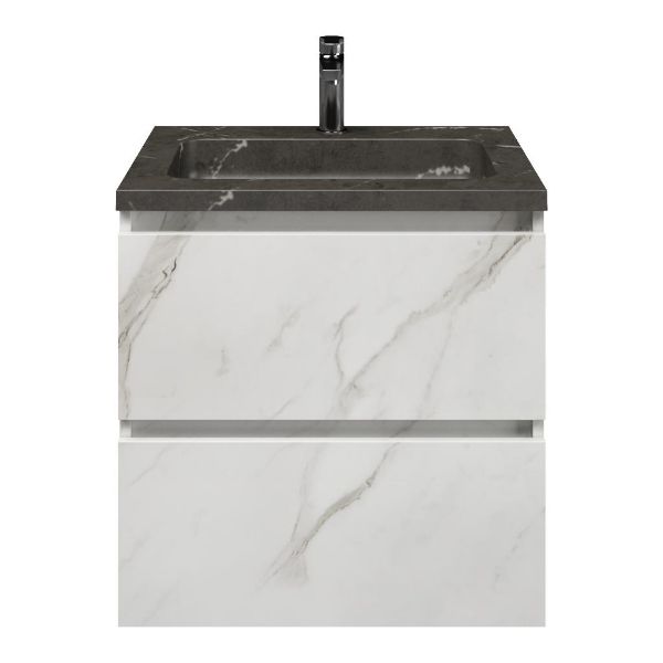 Westkapelle badmeubel 60 cm marmer structuur wit met natuurstenen Square wastafel blue stone