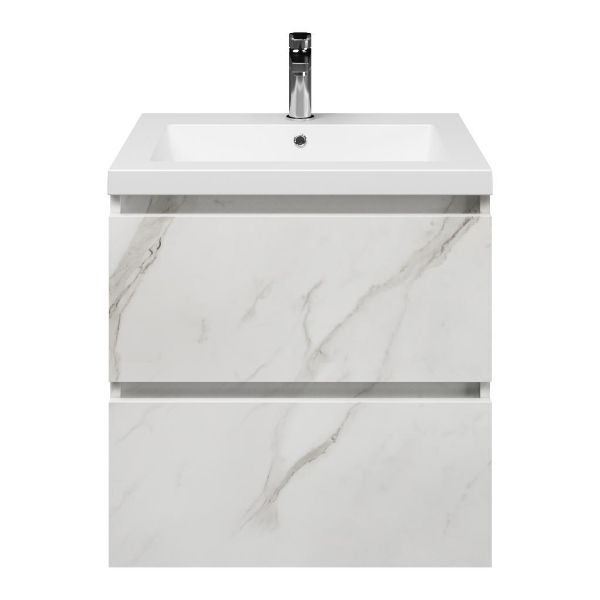 Westkapelle badmeubel 60 cm marmer structuur wit met polystone Cadzand wastafel wit mat
