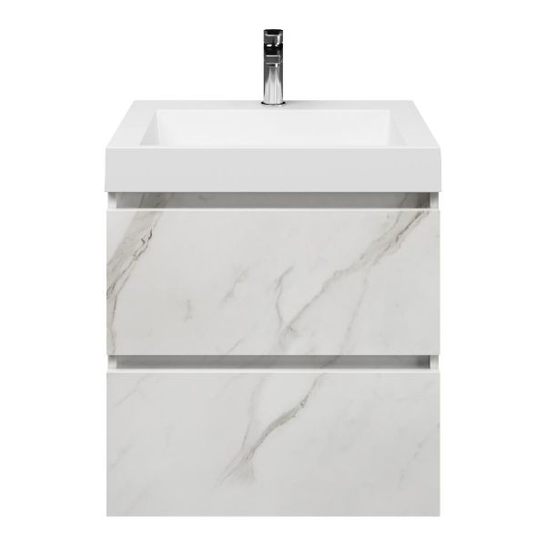 Westkapelle badmeubel 60 cm marmer structuur wit met polystone Haamstede wastafel wit glans, 1 kraangat