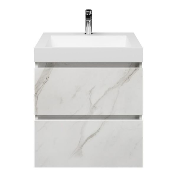 Westkapelle badmeubel 60 cm marmer structuur wit met quartz Haamstede-q wastafel wit mat, 1 kraangat