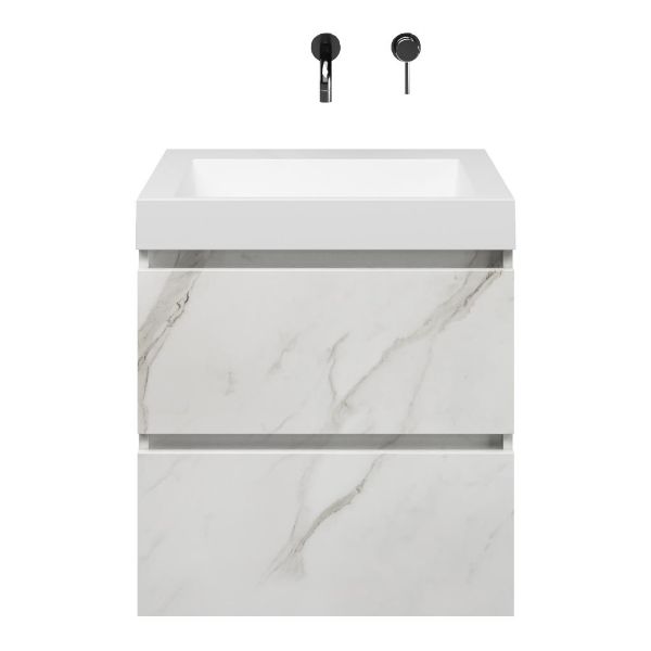 Westkapelle badmeubel 60 cm marmer structuur wit met quartz Haamstede-q wastafel wit mat, zonder kraangat