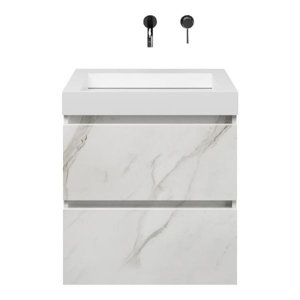 Westkapelle badmeubel 60 cm marmer structuur wit met solid surface Solid wastafel wit mat