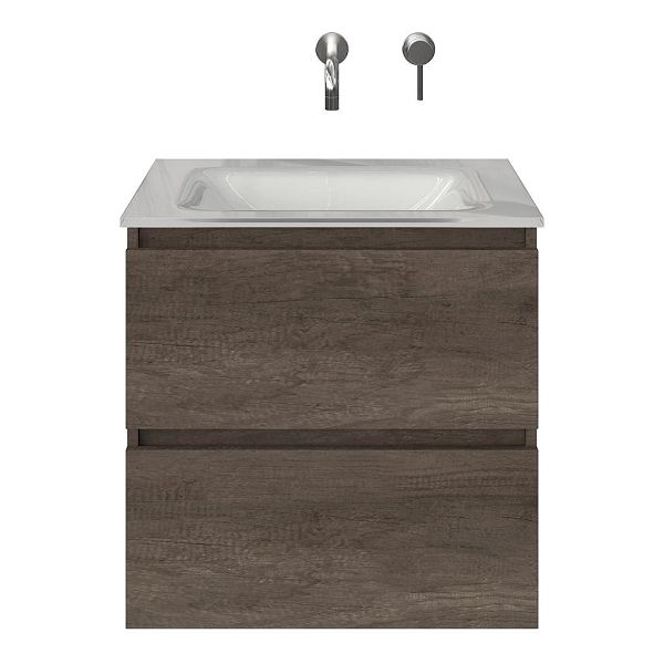 Westkapelle badmeubel 60 cm olm donker grijs met glazen Glass wastafel wit glans