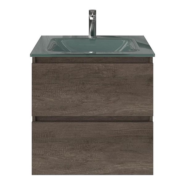 Westkapelle badmeubel 60 cm olm donker grijs met glazen Glass wastafel zilvergrijs