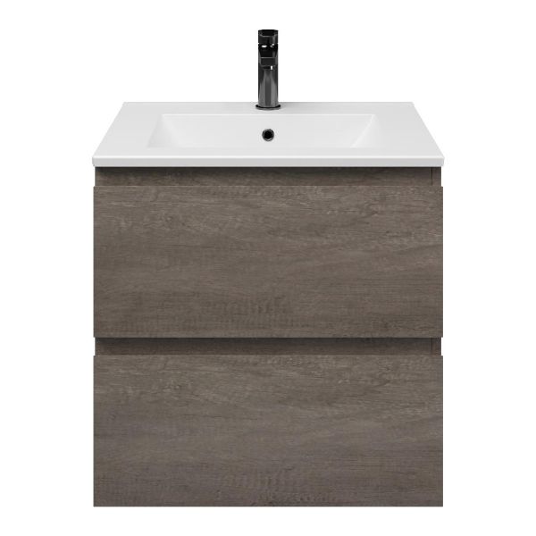 Westkapelle badmeubel 60 cm olm donker grijs met keramische Huisduinen wastafel wit mat
