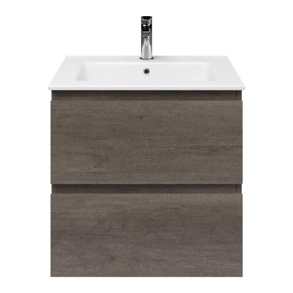 Westkapelle badmeubel 60 cm olm donker grijs met keramische Callantsoog wastafel wit glans, 1 kraangat