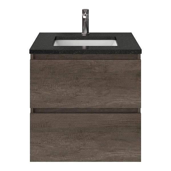 Westkapelle badmeubel 60 cm olm donker grijs met keramische Castricum wastafel wit glans