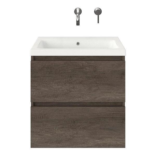 Westkapelle badmeubel 60 cm olm donker grijs met keramische Dishoek wastafel wit mat, zonder kraangat