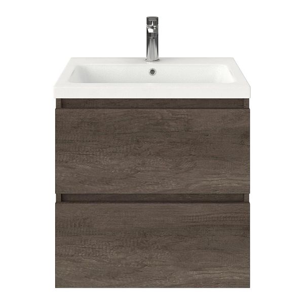 Westkapelle badmeubel 60 cm olm donker grijs met keramische Dishoek wastafel wit mat, 1 kraangat