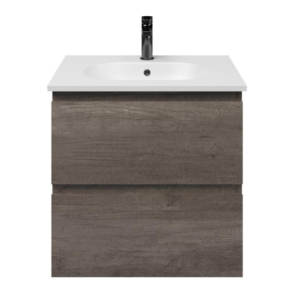 Westkapelle badmeubel 60 cm olm donker grijs met keramische Ellemeet wastafel wit mat keramiek