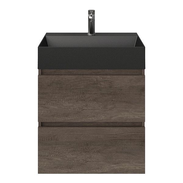 Westkapelle badmeubel 60 cm olm donker grijs met keramische Marken wastafel zwart mat