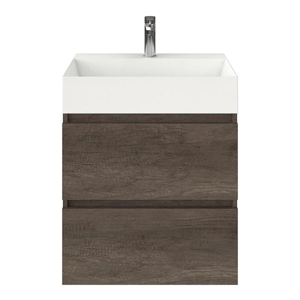 Westkapelle badmeubel 60 cm olm donker grijs met keramische Marken wastafel wit glans, 1 kraangat