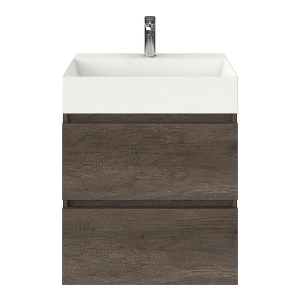 Westkapelle badmeubel 60 cm olm donker grijs met keramische Marken wastafel wit mat, 1 kraangat