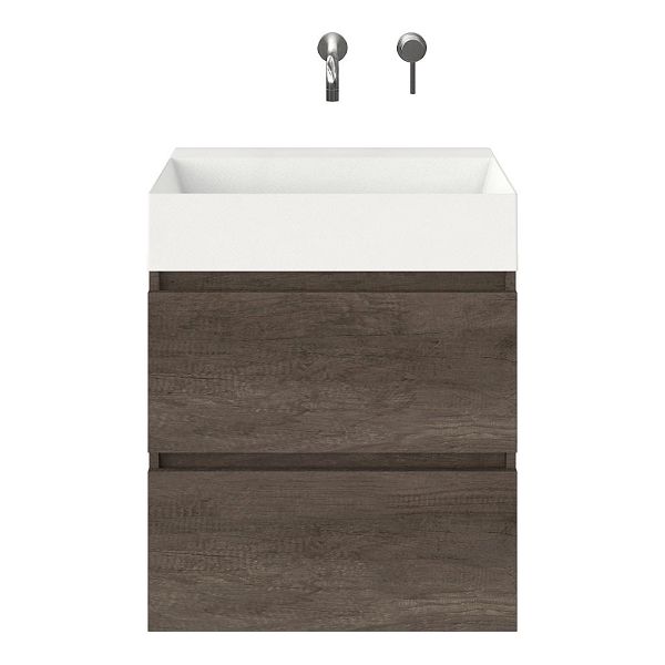 Westkapelle badmeubel 60 cm olm donker grijs met keramische Marken wastafel wit mat, zonder kraangat