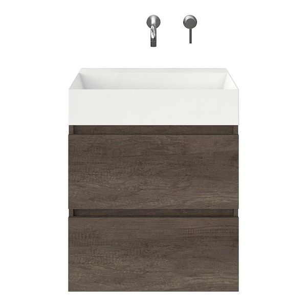 Westkapelle badmeubel 60 cm olm donker grijs met keramische Marken wastafel wit glans, zonder kraangat