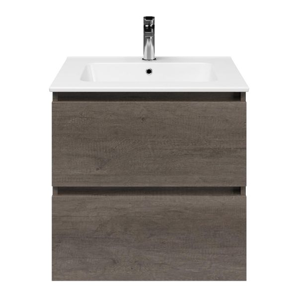 Westkapelle badmeubel 60 cm olm donker grijs met keramische Quadra wastafel wit glans
