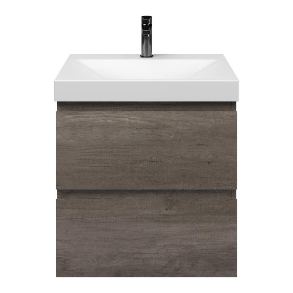 Westkapelle badmeubel 60 cm olm donker grijs met keramische Rockanje wastafel wit mat, 1 kraangat