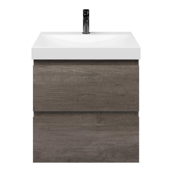 Westkapelle badmeubel 60 cm olm donker grijs met keramische Rockanje wastafel wit glans, 1 kraangat