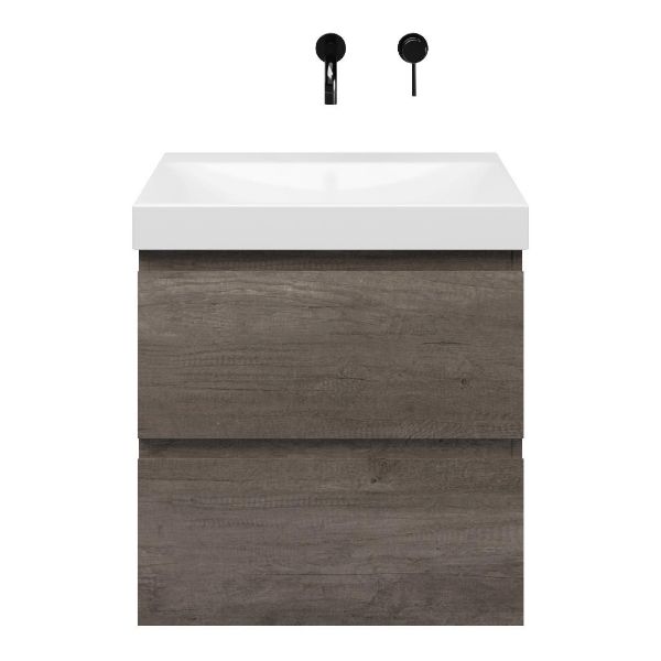 Westkapelle badmeubel 60 cm olm donker grijs met keramische Rockanje wastafel wit glans, zonder kraangat