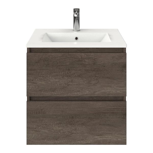 Westkapelle badmeubel 60 cm olm donker grijs met keramische Huisduinen wastafel wit glans