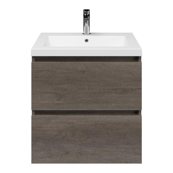 Westkapelle badmeubel 60 cm olm donker grijs met polystone Cadzand wastafel wit mat