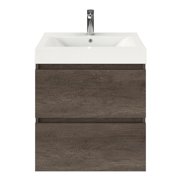 Westkapelle badmeubel 60 cm olm donker grijs met polystone Wave wastafel wit glans