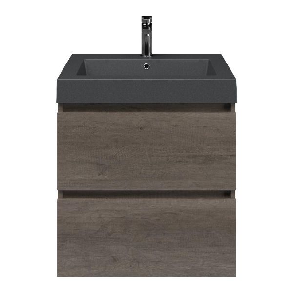 Westkapelle badmeubel 60 cm olm donker grijs met quartz Cadzand-Q wastafel grijs mat, 1 kraangat