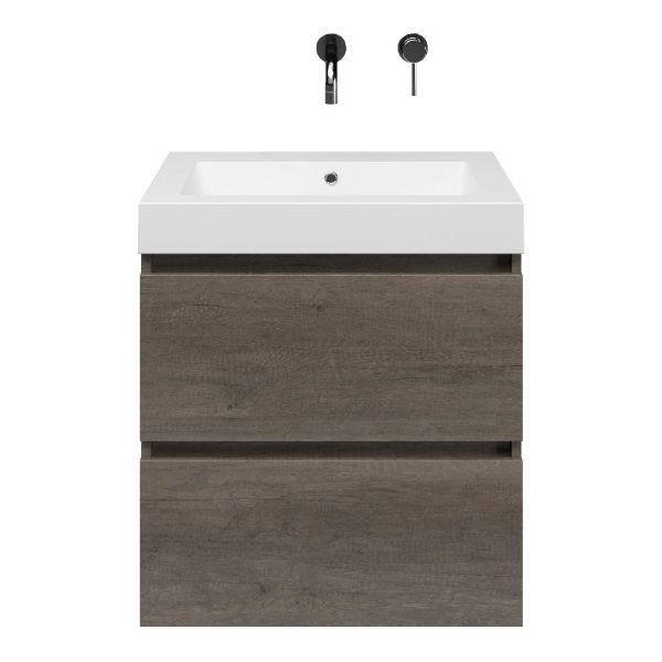 Westkapelle badmeubel 60 cm olm donker grijs met quartz Cadzand-Q wastafel wit mat