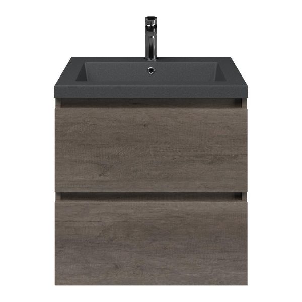 Westkapelle badmeubel 60 cm olm donker grijs met quartz Cadzand-Q wastafel grijs mat, 1 kraangat