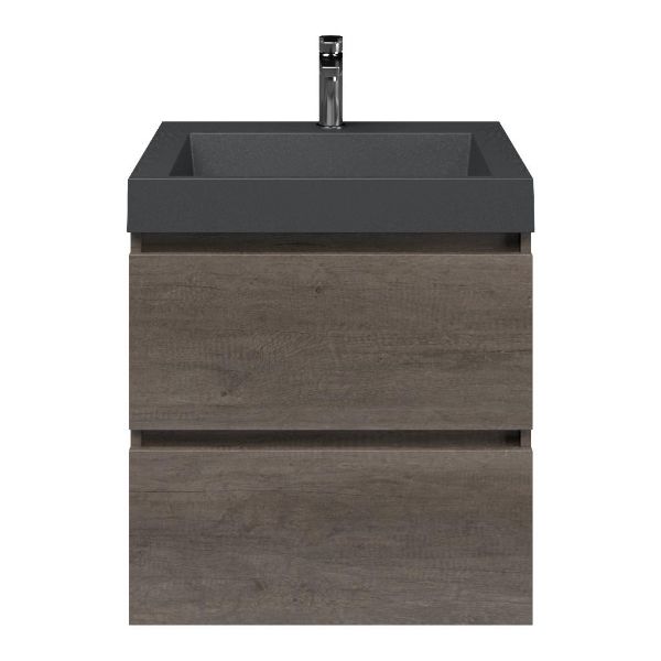 Westkapelle badmeubel 60 cm olm donker grijs met quartz Haamstede-q wastafel grijs mat
